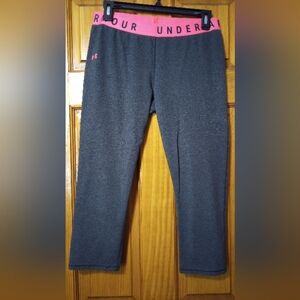 Under Armour Charcoal Leggings with Vibrant Pink Waistband,Size L